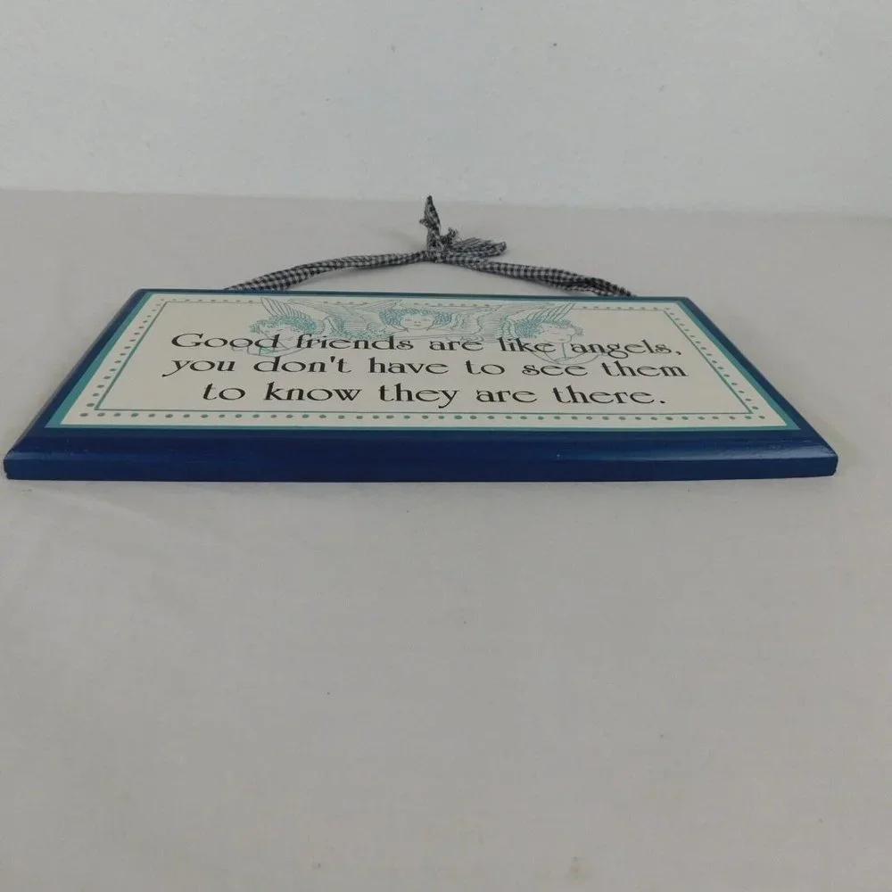 Moywaywa Quote Good Friends are Like Angels Navy Wood Wall Plaque 11